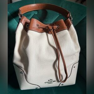 Coach Chalk & Saddle Mickie Leather Drawstring Bag